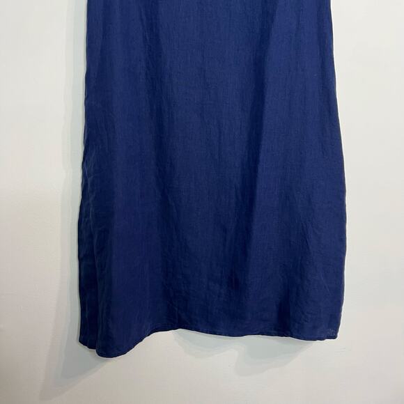 J. McLaughlin Linen Shirt Mini Dress Women SZ L Blue Henley Button Front Coastal - Picture 5 of 8